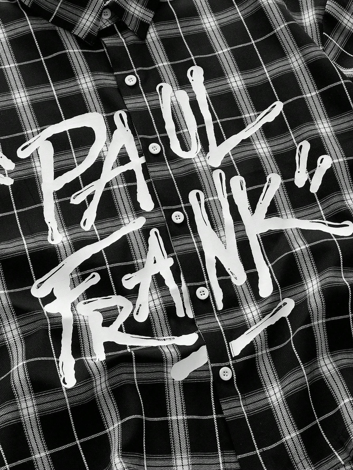 ROMWE MEN Paul Frank X ROMWE Spring/Summer Valentine 'Sday Casual Graphic White Men'S Plaid And Letter Graphic Button Front Summer Short Sleeve Shirt