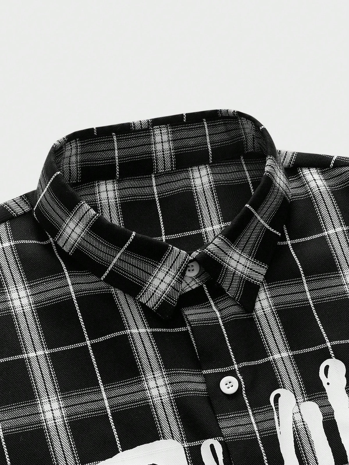 ROMWE MEN Paul Frank X ROMWE Spring/Summer Valentine 'Sday Casual Graphic White Men'S Plaid And Letter Graphic Button Front Summer Short Sleeve Shirt