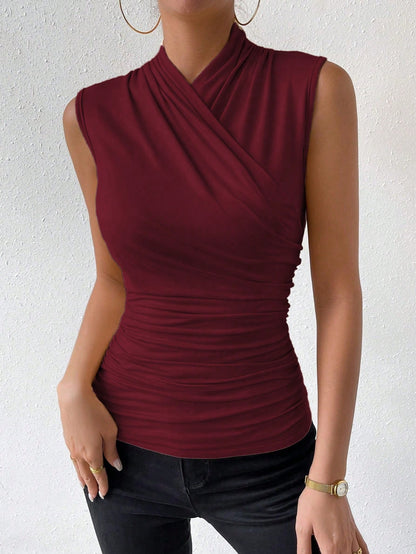 RosyDaze Women's Casual Solid Color Pleated Fitted Camisole For Summer