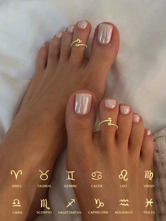 S925 Sterling Silver Toe Ring Twelve Constellation Ring Adjustable Plating 14K Platinum Ring Toe Ring Single Ring For Women Girls Gift Foot Rings