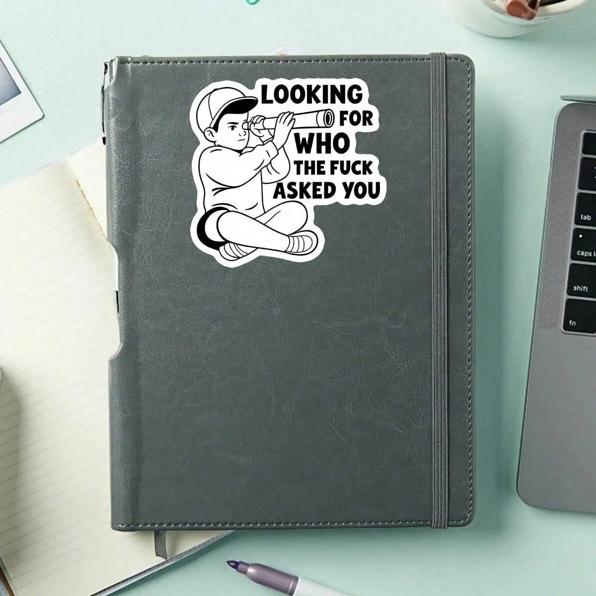 Sassy Sarcastic Boy Telescope Cartoon Sticker, Funny Quote Decal For Water Bottle Laptop Notebook, Waterproof Vinyl Meme Decor Sticker