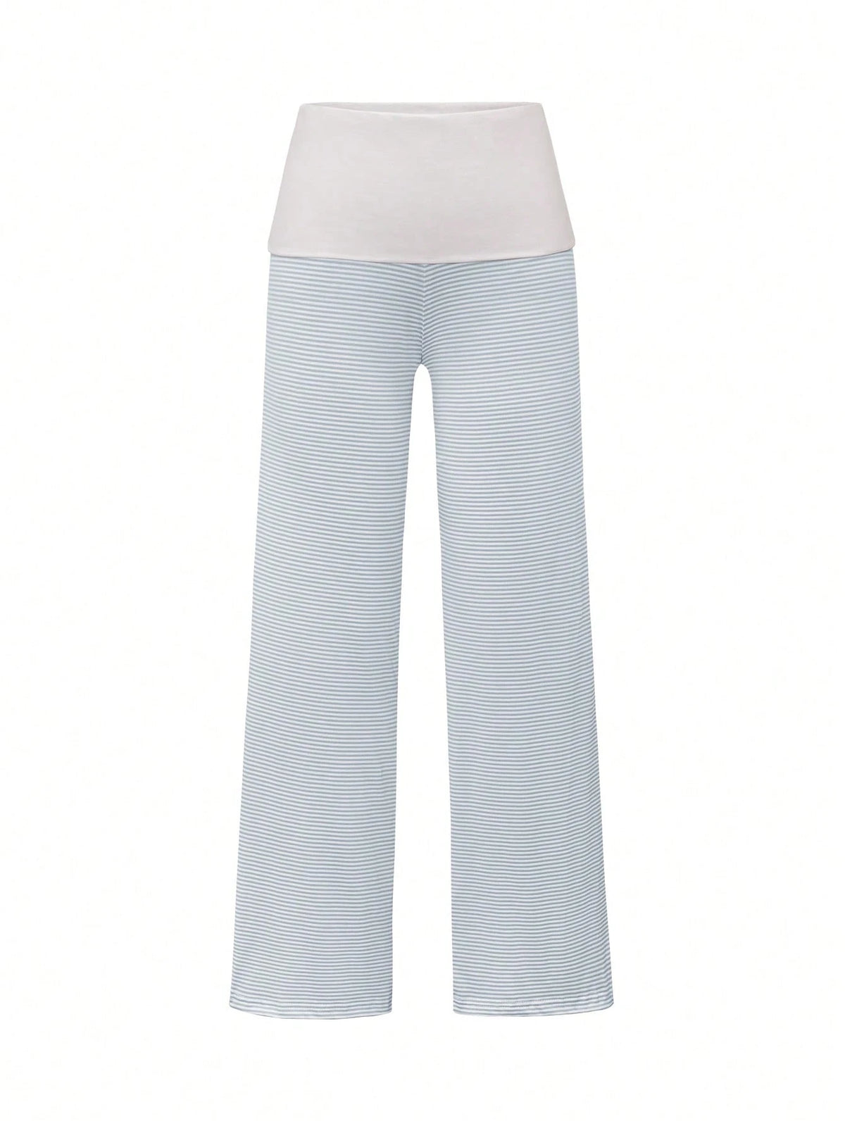SCARLUX Fall Y2K Women Basic Contrasting Color Striped Wide Leg Pants, Fold Over Waist Loose Trousers For Back To School Daily Casual Street Outfits