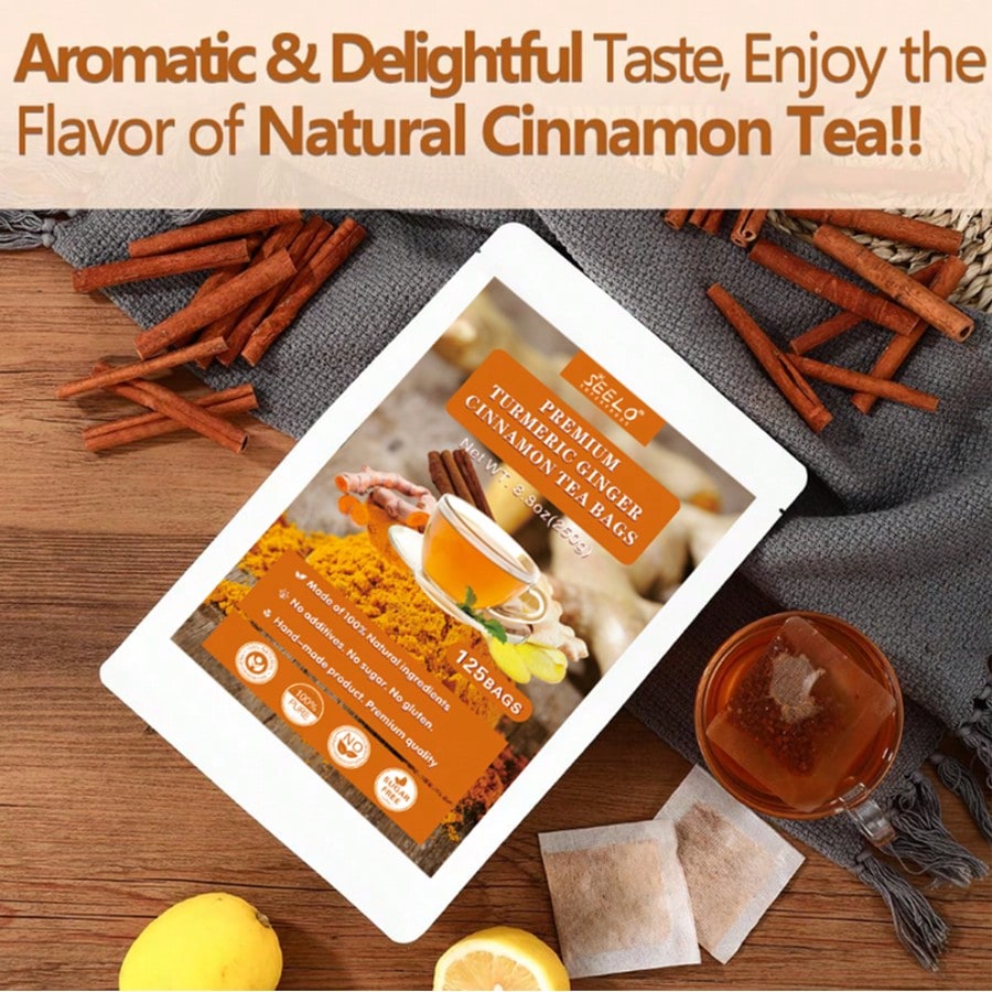 Seelo (125bags, 250g) Premium Turmeric, Ginger, Cinnamon Blend Tea Bags, Natural & No Additives & Caffeine Free.
