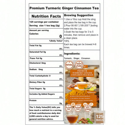 Seelo (125bags, 250g) Premium Turmeric, Ginger, Cinnamon Blend Tea Bags, Natural & No Additives & Caffeine Free.