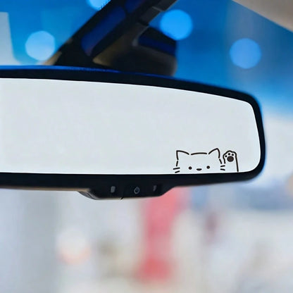 Simple Outline Peeking Cat With Paw Car Mirror Decal, Tiny Black Line‑Drawing Kitty Sticker, Waterproof Self‑Adhesive Decor For Pet‑Lovers