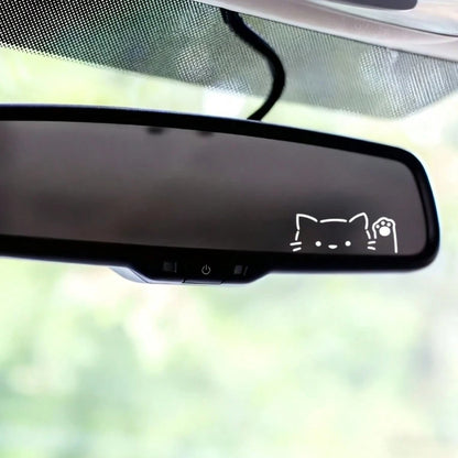 Simple Outline Peeking Cat With Paw Car Mirror Decal, Tiny Black Line‑Drawing Kitty Sticker, Waterproof Self‑Adhesive Decor For Pet‑Lovers