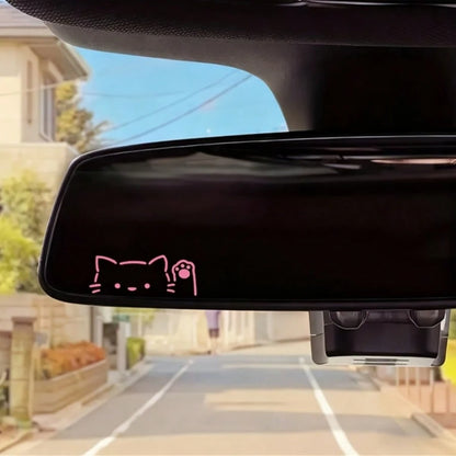 Simple Outline Peeking Cat With Paw Car Mirror Decal, Tiny Black Line‑Drawing Kitty Sticker, Waterproof Self‑Adhesive Decor For Pet‑Lovers