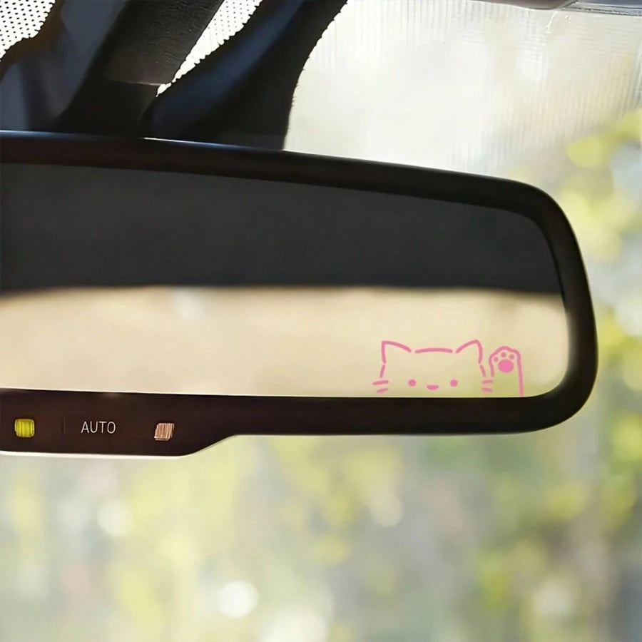 Simple Outline Peeking Cat With Paw Car Mirror Decal, Tiny Black Line‑Drawing Kitty Sticker, Waterproof Self‑Adhesive Decor For Pet‑Lovers