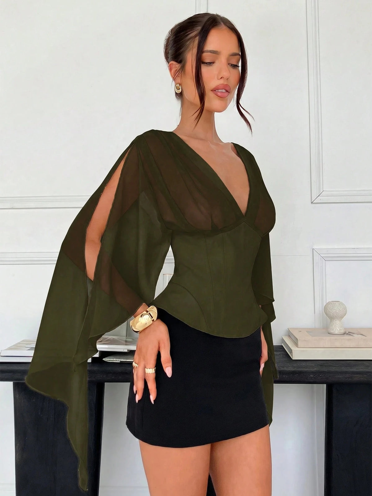 Siren Gaze Summer Solid Color Fitted Bustier Blouse Shrug Shirt, Elegant Women's Wedding Outerwear Bustier
