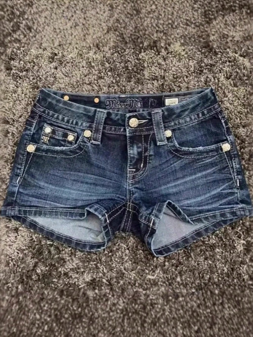 Skinny Versatile Shorts Retro Personalized Street Pattern Embroidery Spring And Summer Denim Shorts Women