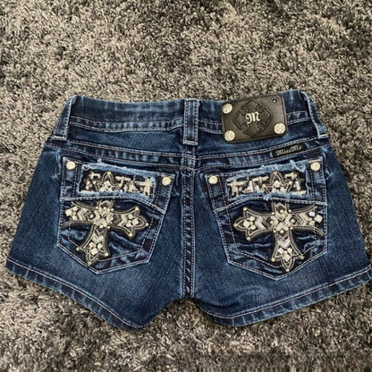 Skinny Versatile Shorts Retro Personalized Street Pattern Embroidery Spring And Summer Denim Shorts Women