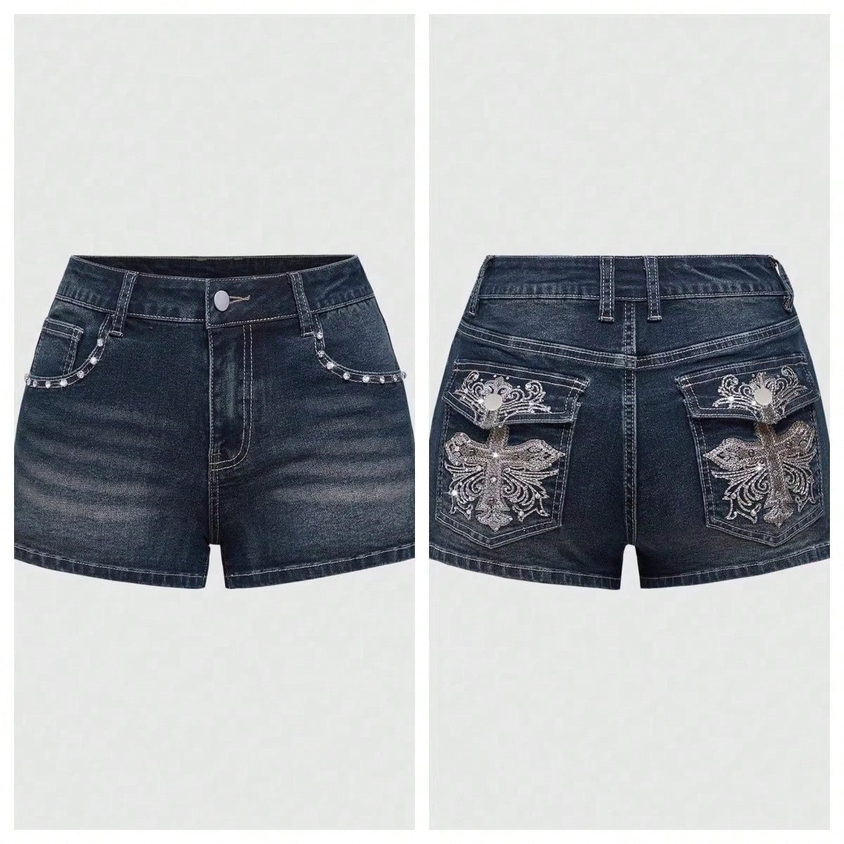 Skinny Versatile Shorts Retro Personalized Street Pattern Embroidery Spring And Summer Denim Shorts Women
