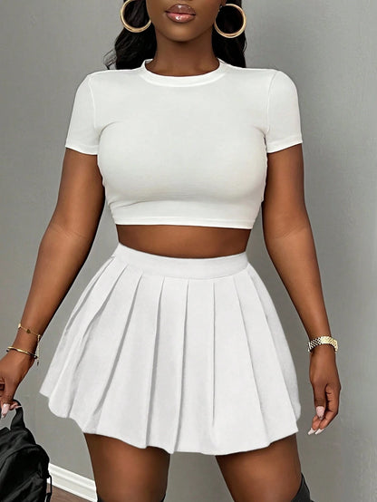 Slaydiva Sexy Mini Pleated Solid Color Skirt For Club, School