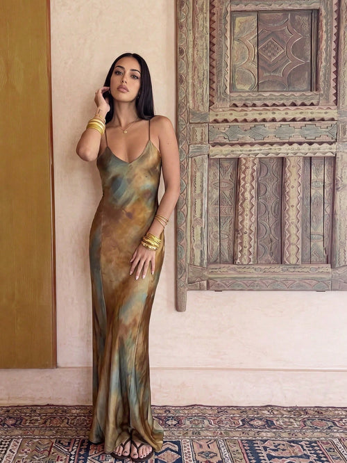 Sleeveless Knit Maxi Dress With Camisole Design And Mermaid Hem, Elegant And Sexy, Suitable For Women's Evening Party And Gala Vacation Summer, Minimalist