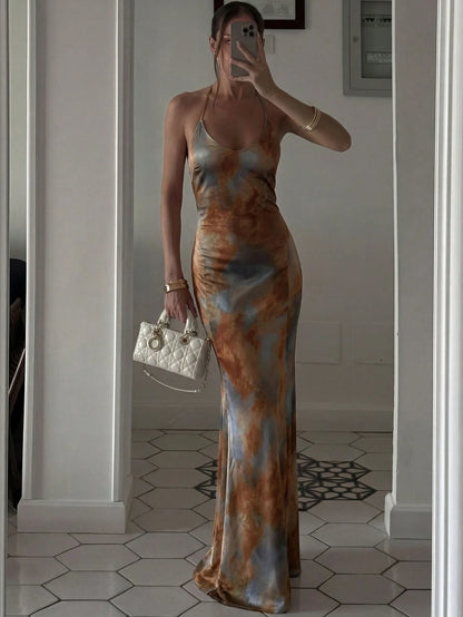 Sleeveless Knit Maxi Dress With Camisole Design And Mermaid Hem, Elegant And Sexy, Suitable For Women's Evening Party And Gala Vacation Summer, Minimalist