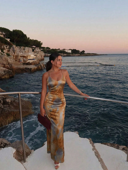 Sleeveless Knit Maxi Dress With Camisole Design And Mermaid Hem, Elegant And Sexy, Suitable For Women's Evening Party And Gala Vacation Summer, Minimalist