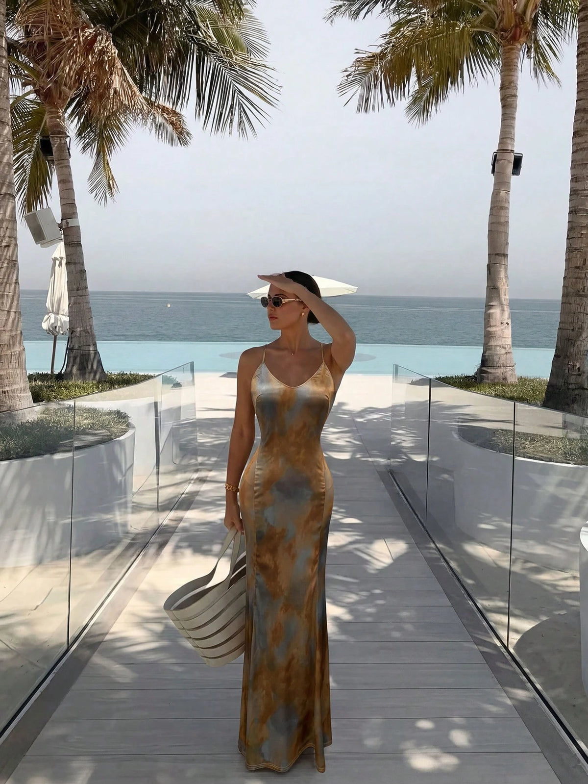 Sleeveless Knit Maxi Dress With Camisole Design And Mermaid Hem, Elegant And Sexy, Suitable For Women's Evening Party And Gala Vacation Summer, Minimalist