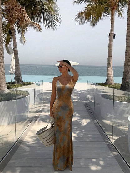 Sleeveless Knit Maxi Dress With Camisole Design And Mermaid Hem, Elegant And Sexy, Suitable For Women's Evening Party And Gala Vacation Summer, Minimalist