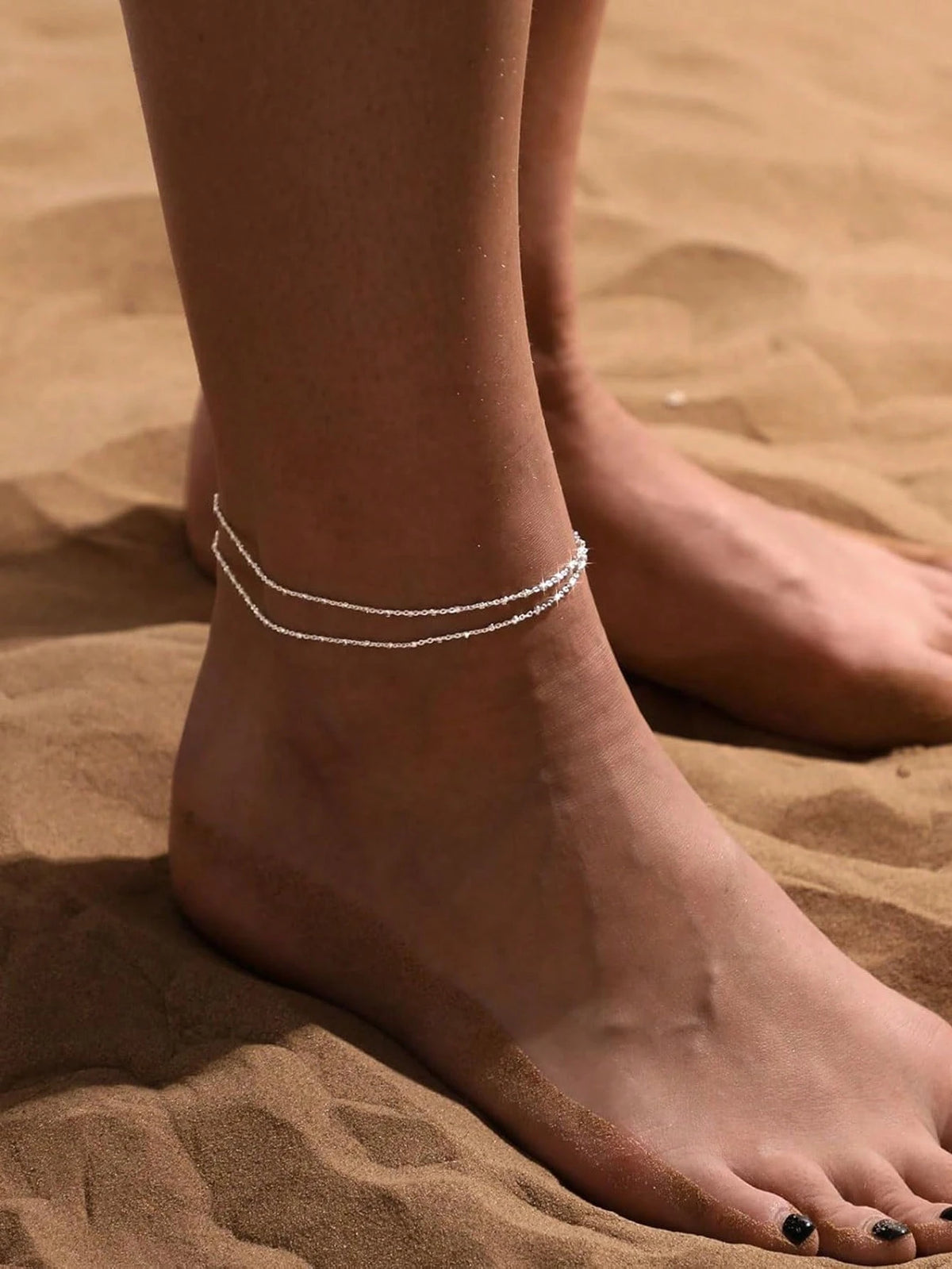 Sliver Plated Multilayer Anklet Set For Women, Waterproof Anklet Bracelet Set, Tarnish Resistant, Summer Beach Jewelry Gift Silver Elegant Anklet