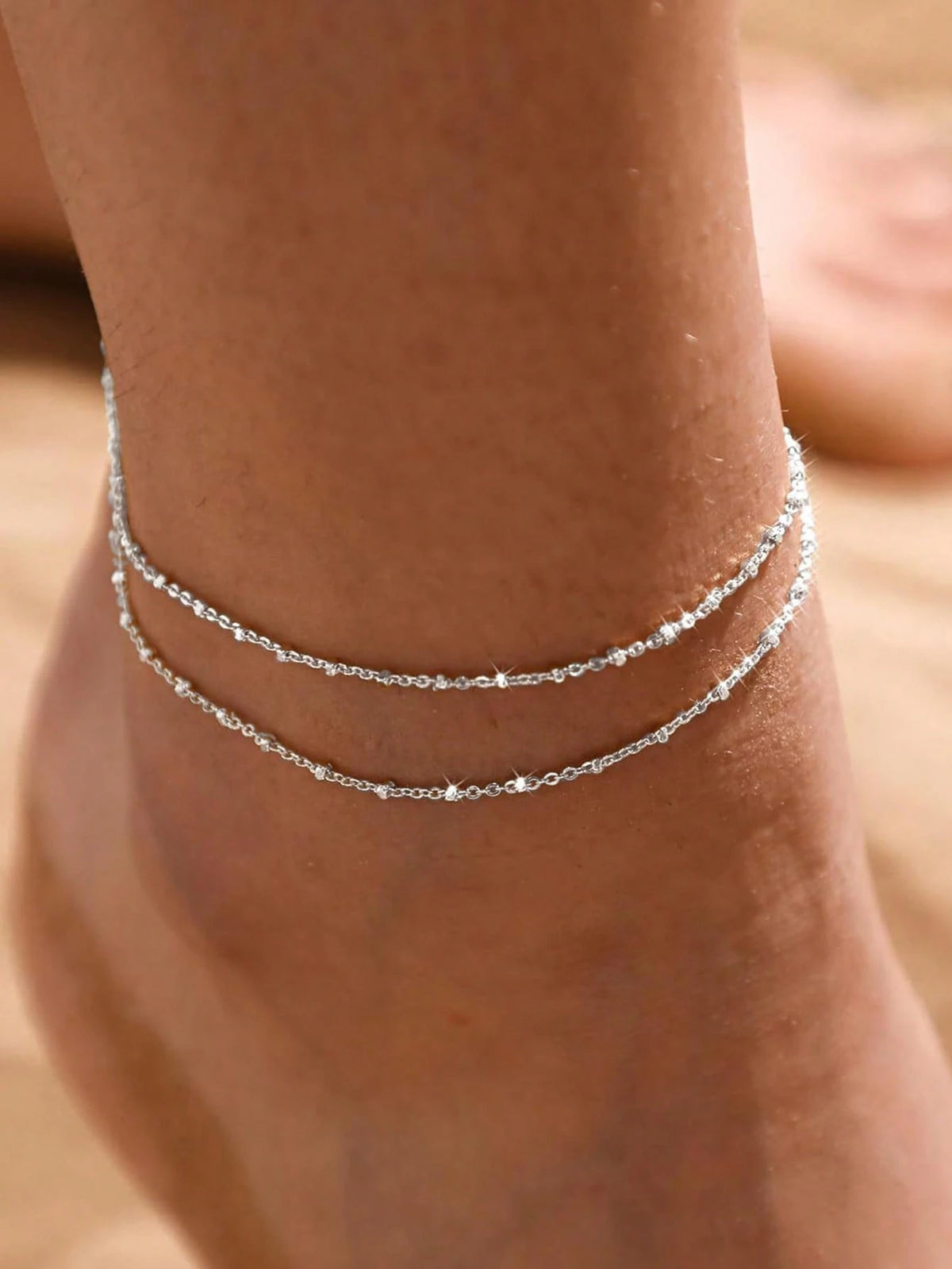 Sliver Plated Multilayer Anklet Set For Women, Waterproof Anklet Bracelet Set, Tarnish Resistant, Summer Beach Jewelry Gift Silver Elegant Anklet