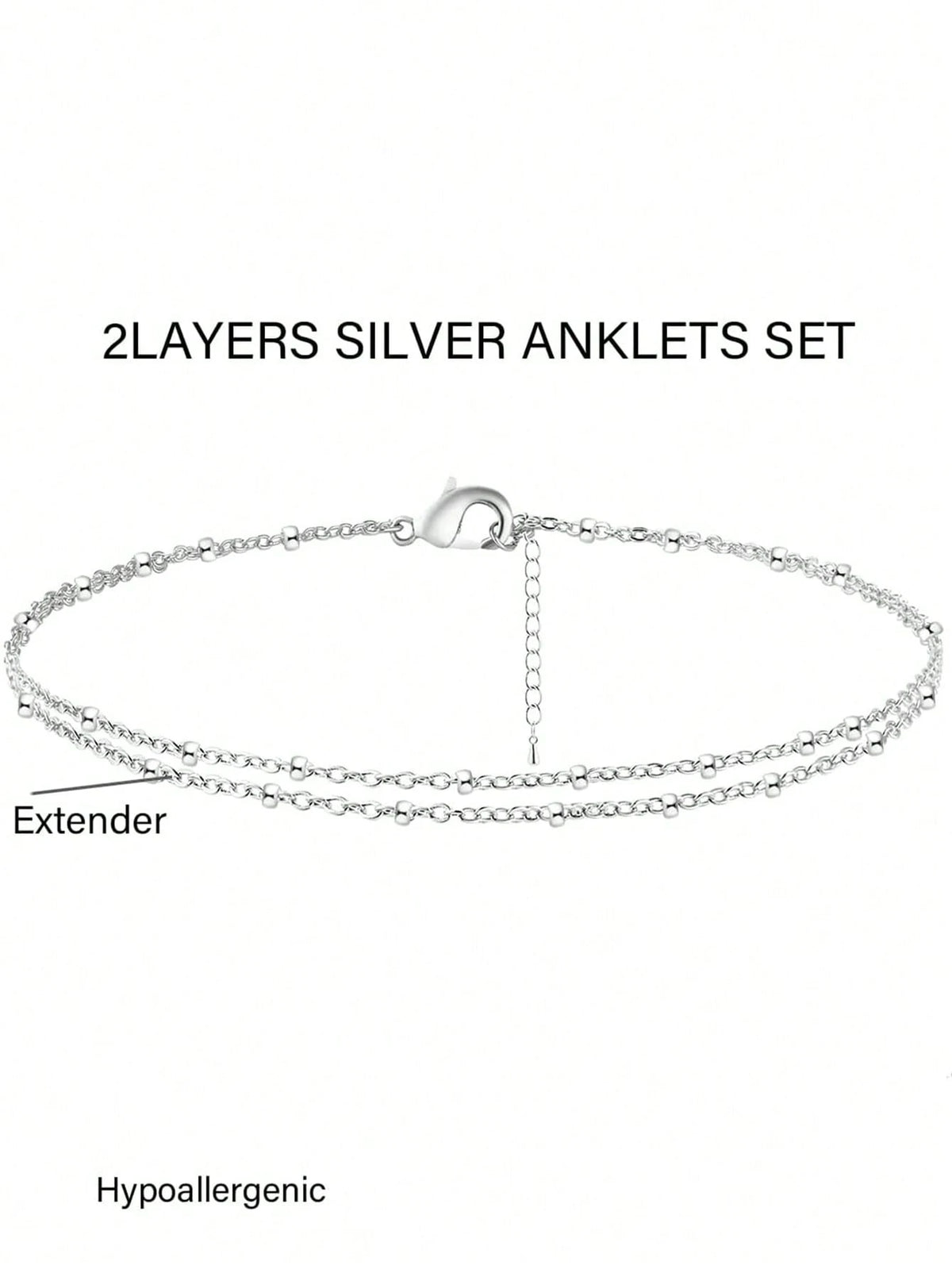 Sliver Plated Multilayer Anklet Set For Women, Waterproof Anklet Bracelet Set, Tarnish Resistant, Summer Beach Jewelry Gift Silver Elegant Anklet