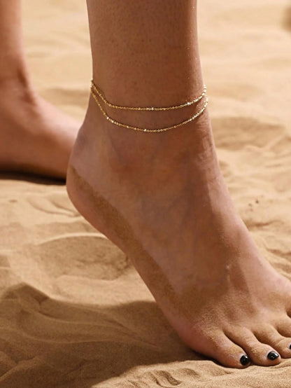 Sliver Plated Multilayer Anklet Set For Women, Waterproof Anklet Bracelet Set, Tarnish Resistant, Summer Beach Jewelry Gift Silver Elegant Anklet