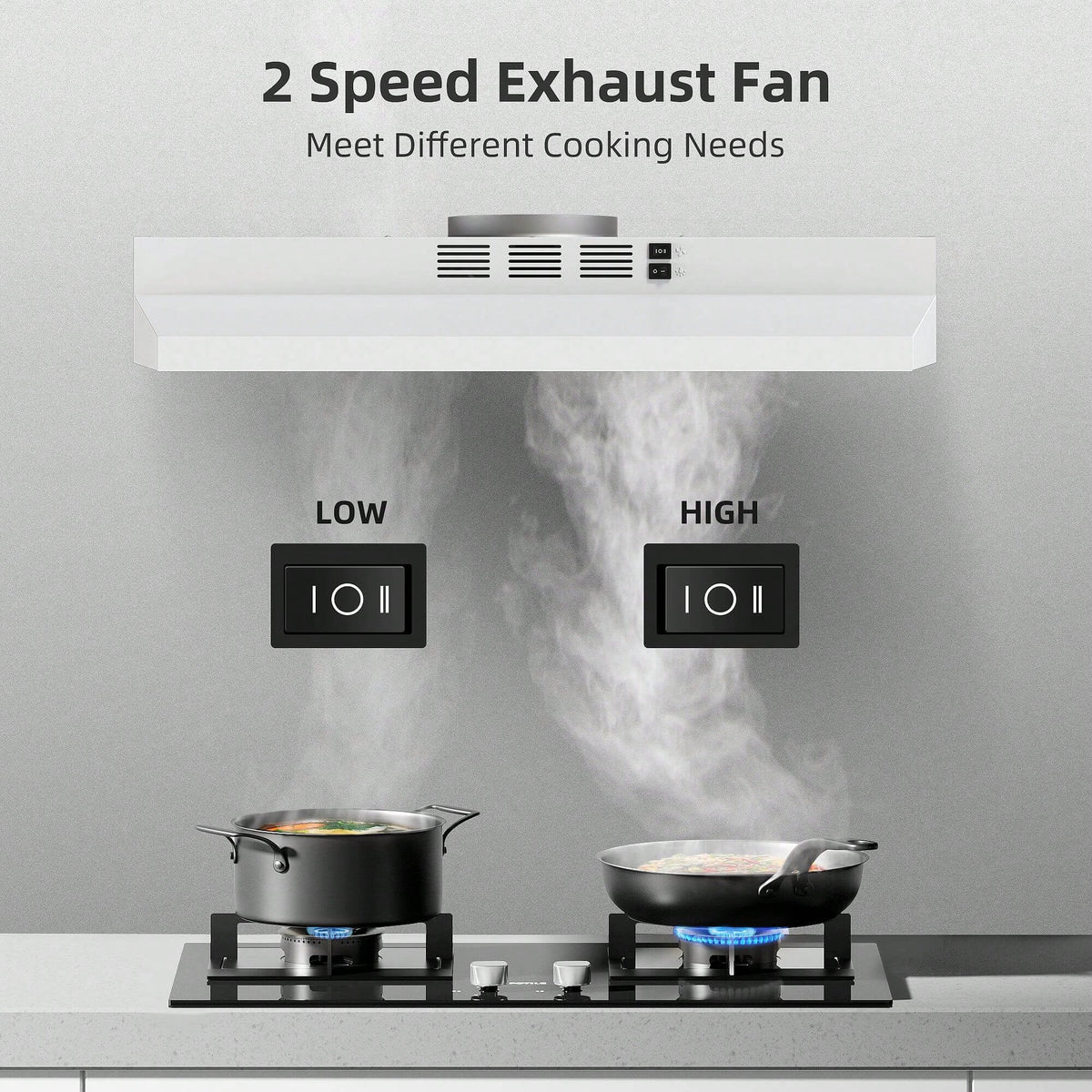 SNDOAS 30 Inch Under Cabinet Range Hood, Ducted/Ductless Convertible Kitchen Hood, Stainless Steel Vent Hood With LED Light,Under Cabinet Hood With 2 Speed Exhaust Fan,White