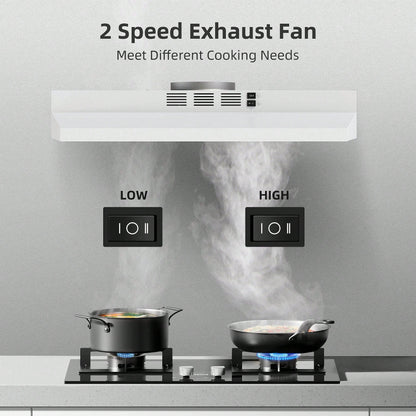SNDOAS 30 Inch Under Cabinet Range Hood, Ducted/Ductless Convertible Kitchen Hood, Stainless Steel Vent Hood With LED Light,Under Cabinet Hood With 2 Speed Exhaust Fan,White