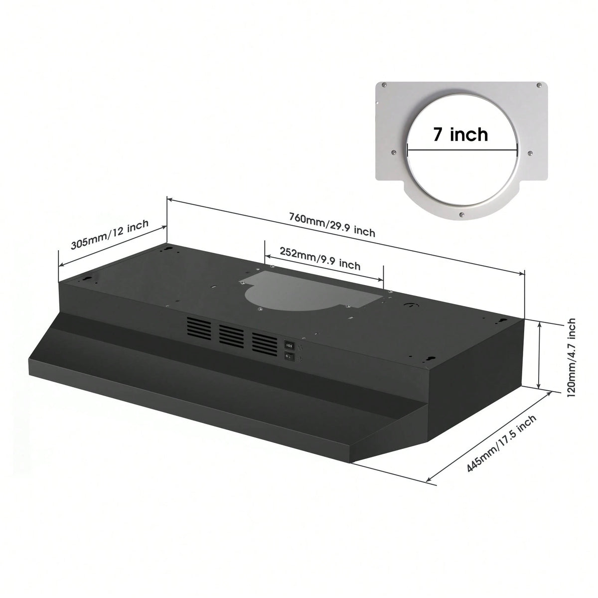 SNDOAS Range Hood 30 Inch Under Cabinet, Ducted/Ductless Convertible Kitchen Hood, Stainless Steel Vent Hood With LED Light,Under Cabinet Hood With 2 Speed Exhaust Fan,Black