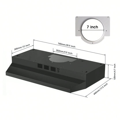 SNDOAS Range Hood 30 Inch Under Cabinet, Ducted/Ductless Convertible Kitchen Hood, Stainless Steel Vent Hood With LED Light,Under Cabinet Hood With 2 Speed Exhaust Fan,Black