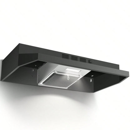 SNDOAS Range Hood 30 Inch Under Cabinet, Ducted/Ductless Convertible Kitchen Hood, Stainless Steel Vent Hood With LED Light,Under Cabinet Hood With 2 Speed Exhaust Fan,Black