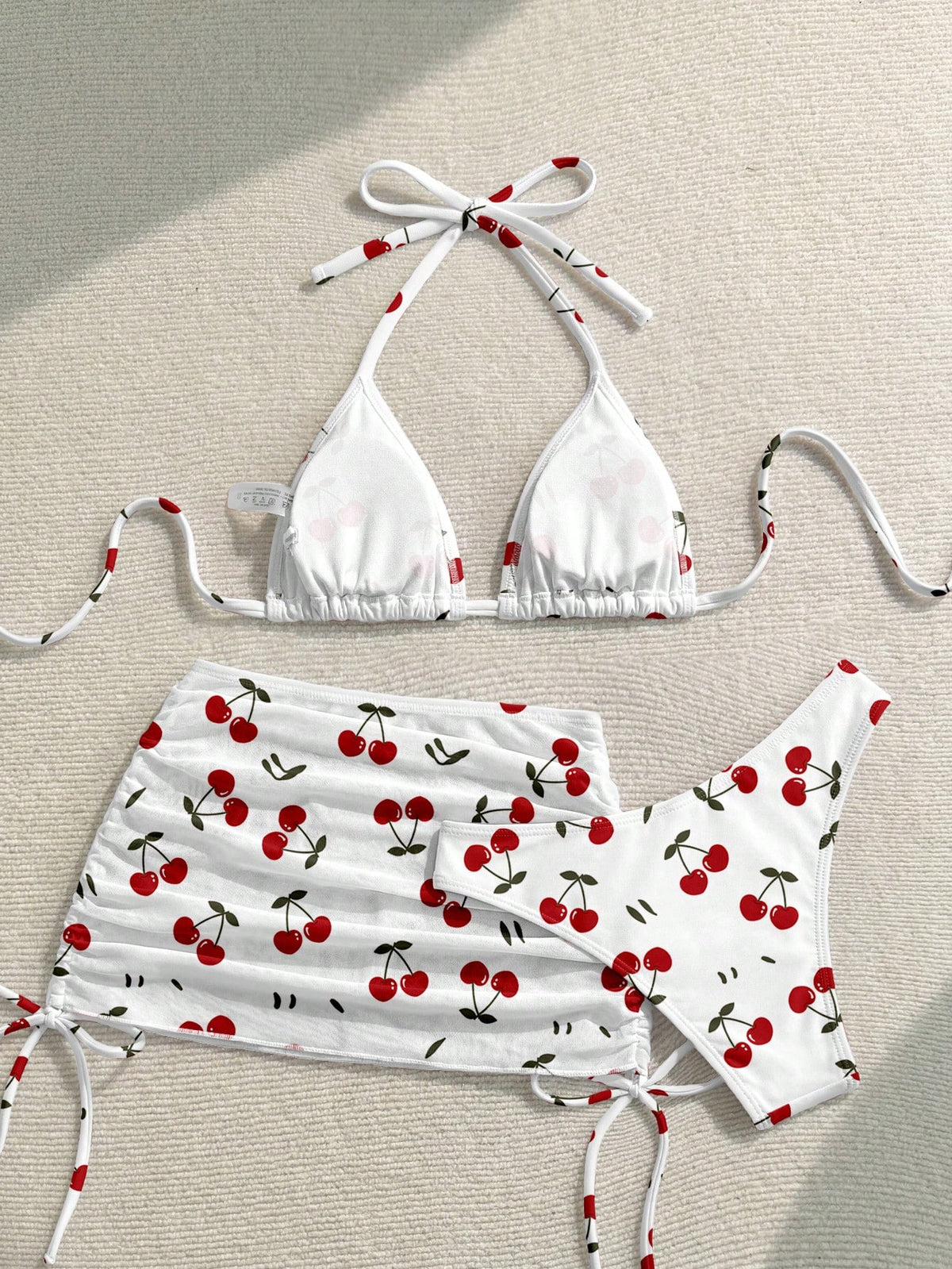 Soleia Casual Minimalist Cute Cherry Print Pattern Women's Swimwear Set, Suitable For Spring And Summer