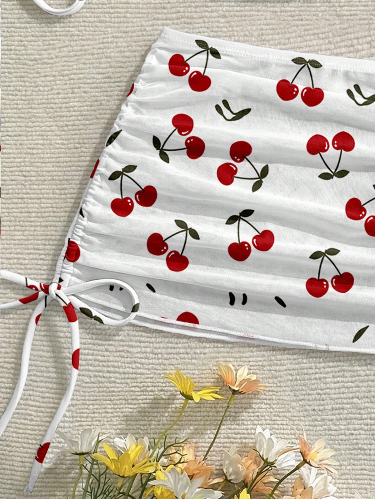 Soleia Casual Minimalist Cute Cherry Print Pattern Women's Swimwear Set, Suitable For Spring And Summer