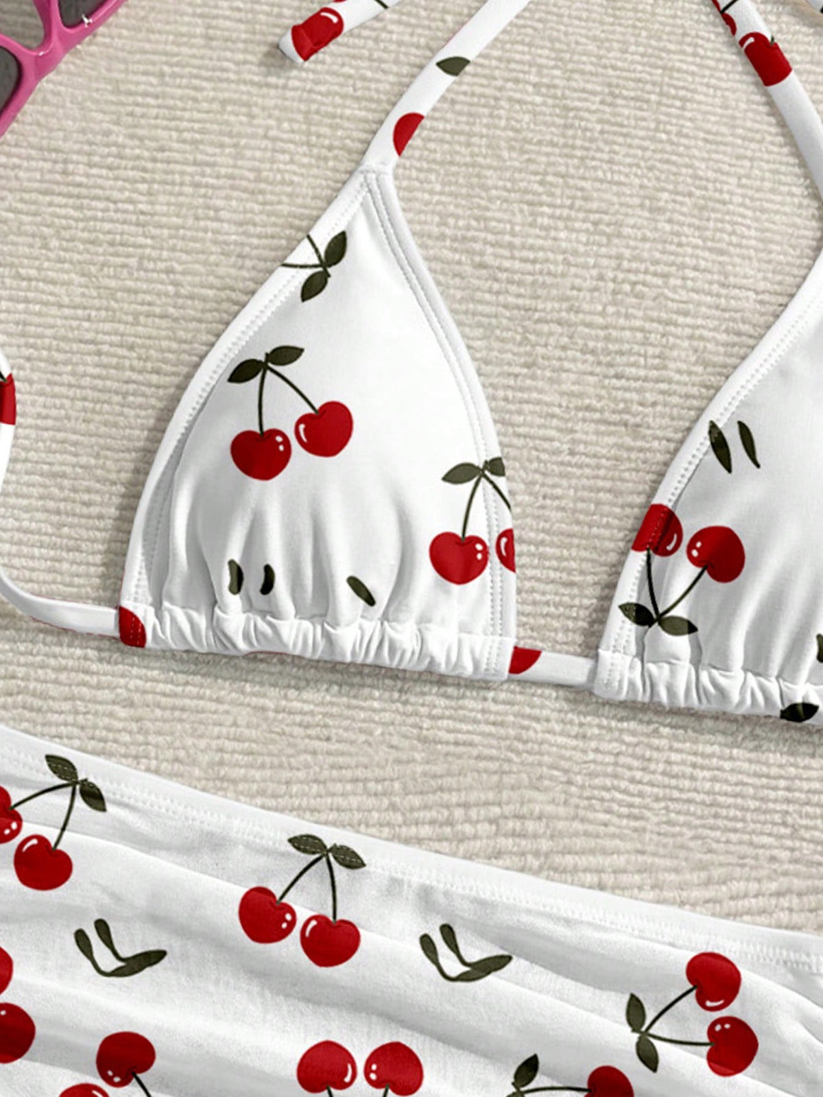 Soleia Casual Minimalist Cute Cherry Print Pattern Women's Swimwear Set, Suitable For Spring And Summer