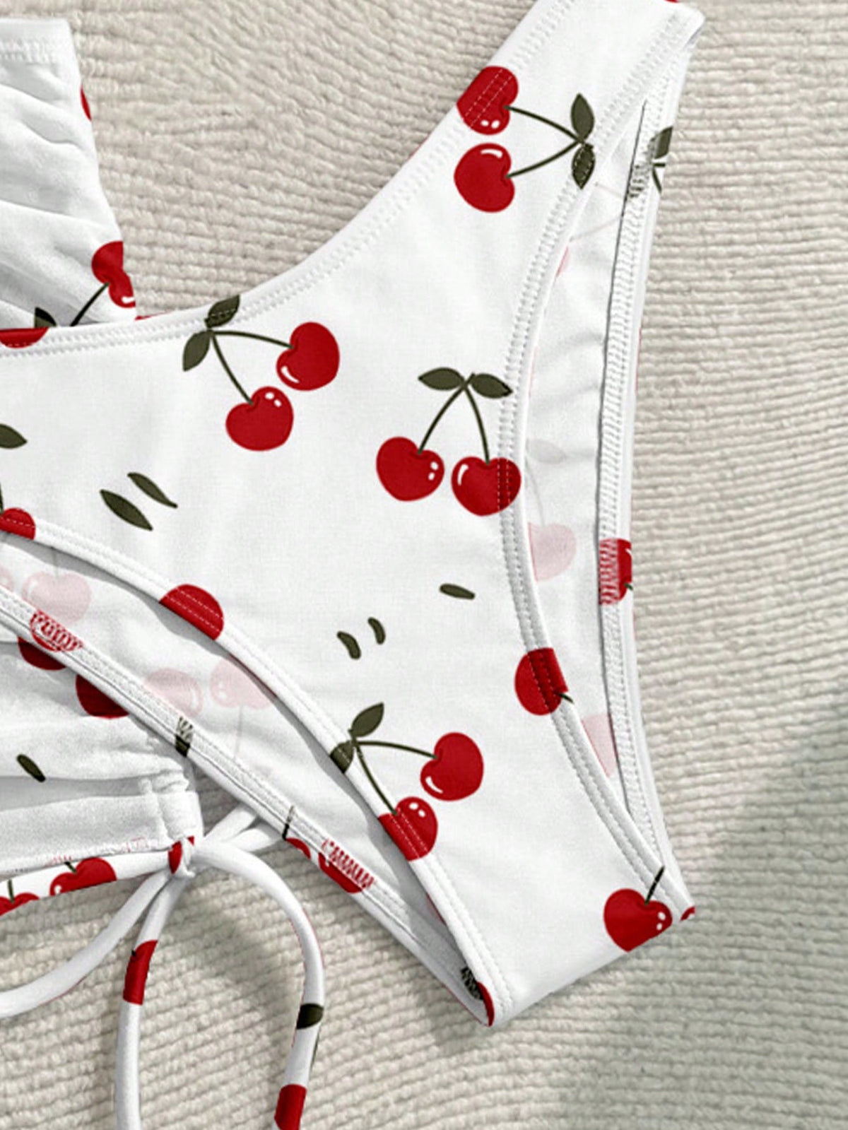 Soleia Casual Minimalist Cute Cherry Print Pattern Women's Swimwear Set, Suitable For Spring And Summer