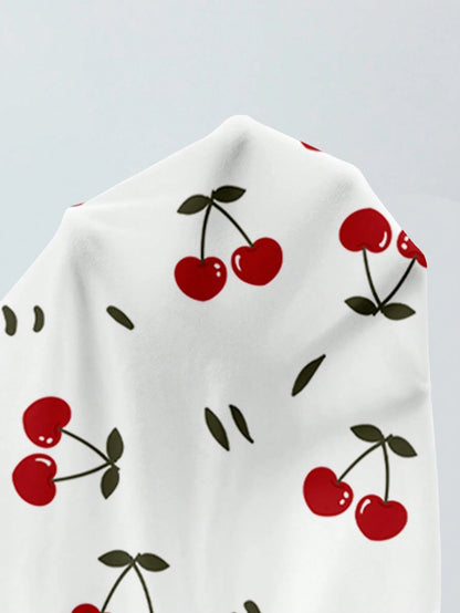 Soleia Casual Minimalist Cute Cherry Print Pattern Women's Swimwear Set, Suitable For Spring And Summer