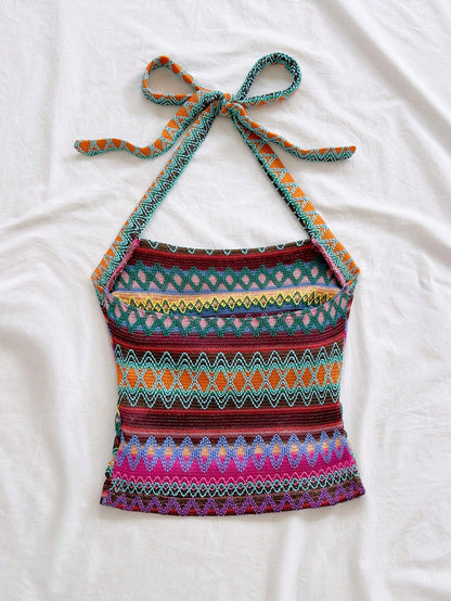 Soleia New Arrival Spring/Summer Vacation Halter Neck Tie Strap Women Striped Camisole No Chest Padding