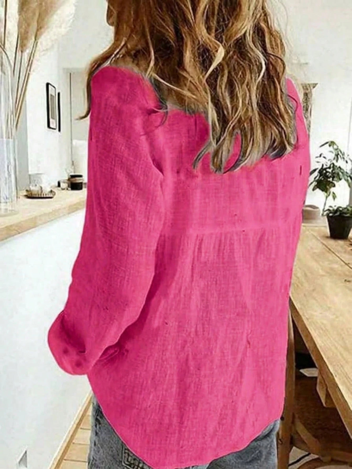 Solid Button-Down Shirt, Elegant Long Sleeve Floral Print Collared Blouse, Office Siren