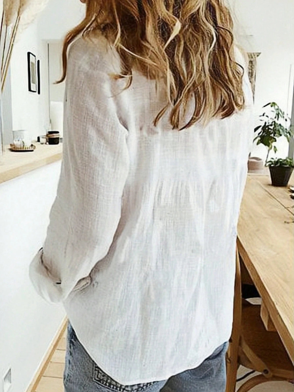 Solid Button-Down Shirt, Elegant Long Sleeve Floral Print Collared Blouse, Office Siren
