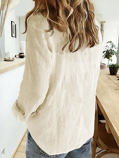 Solid Button-Down Shirt, Elegant Long Sleeve Floral Print Collared Blouse, Office Siren