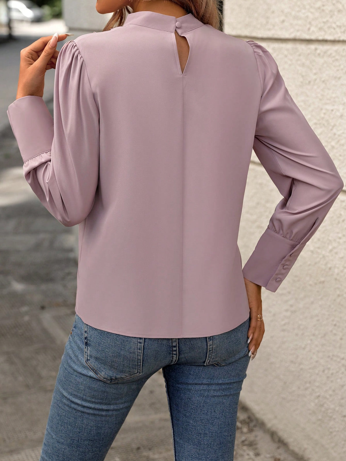 Solid Color Stand Collar Shirt Fall Cloth For Women
