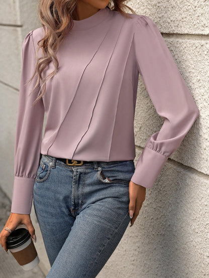 Solid Color Stand Collar Shirt Fall Cloth For Women