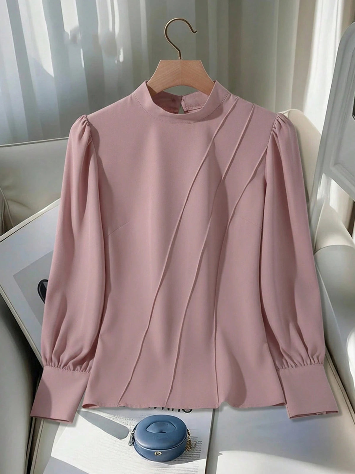Solid Color Stand Collar Shirt Fall Cloth For Women