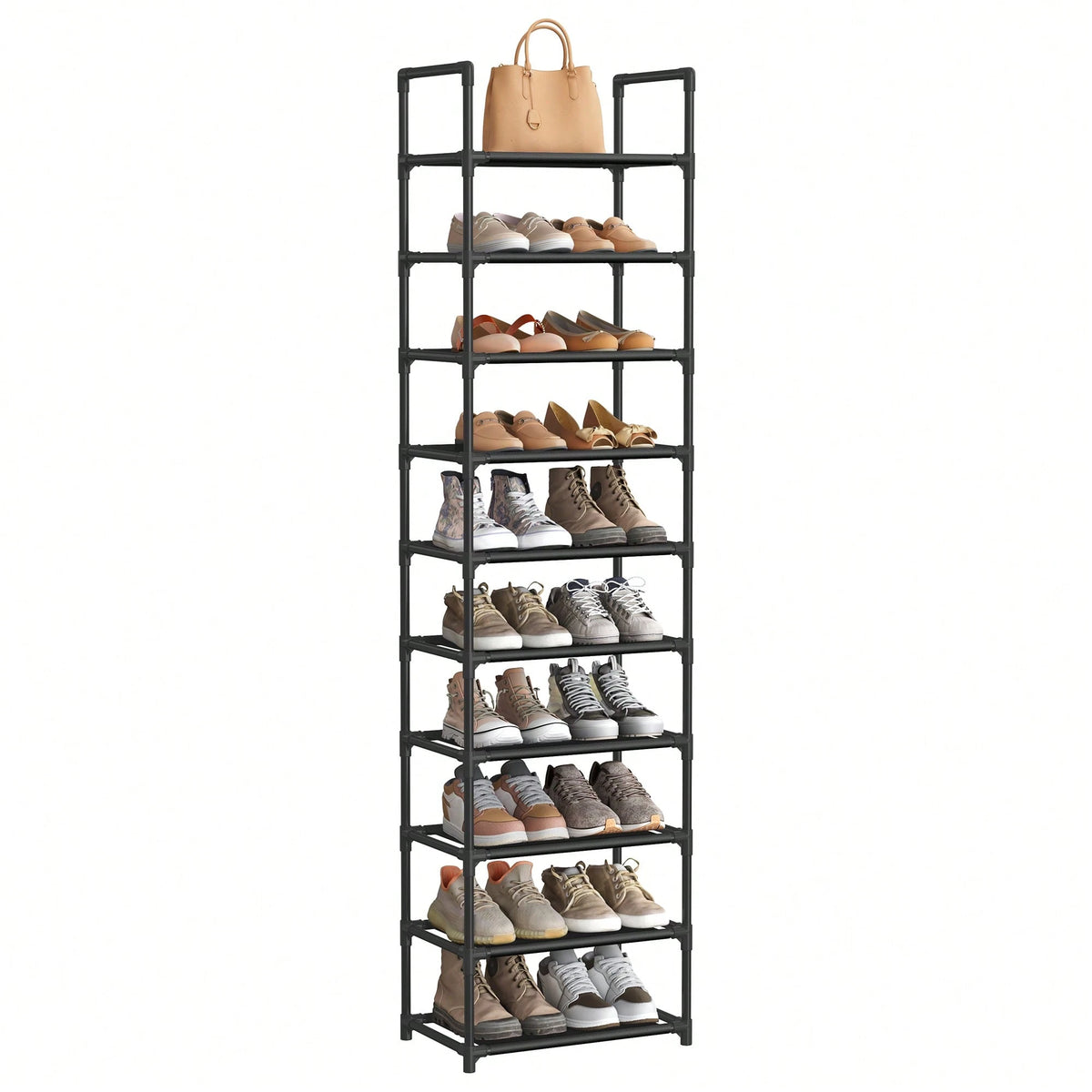 SONGMICS Shoe Rack, 10 Tier Shoe Shelf, Shoe Storage Organizer, Space-Saving, 11 X 17.7 X 68.1 Inches, Metal Frame, Non-Woven Fabric Shelves, For Entryway, Bedroom, Black