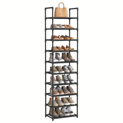 SONGMICS Shoe Rack, 10 Tier Shoe Shelf, Shoe Storage Organizer, Space-Saving, 11 X 17.7 X 68.1 Inches, Metal Frame, Non-Woven Fabric Shelves, For Entryway, Bedroom, Black