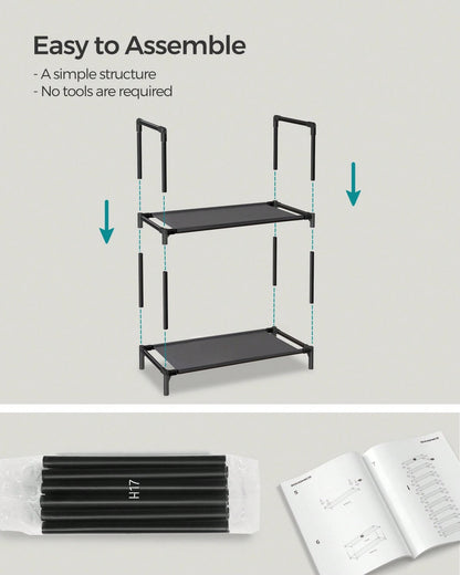 SONGMICS Shoe Rack, 10 Tier Shoe Shelf, Shoe Storage Organizer, Space-Saving, 11 X 17.7 X 68.1 Inches, Metal Frame, Non-Woven Fabric Shelves, For Entryway, Bedroom, Black
