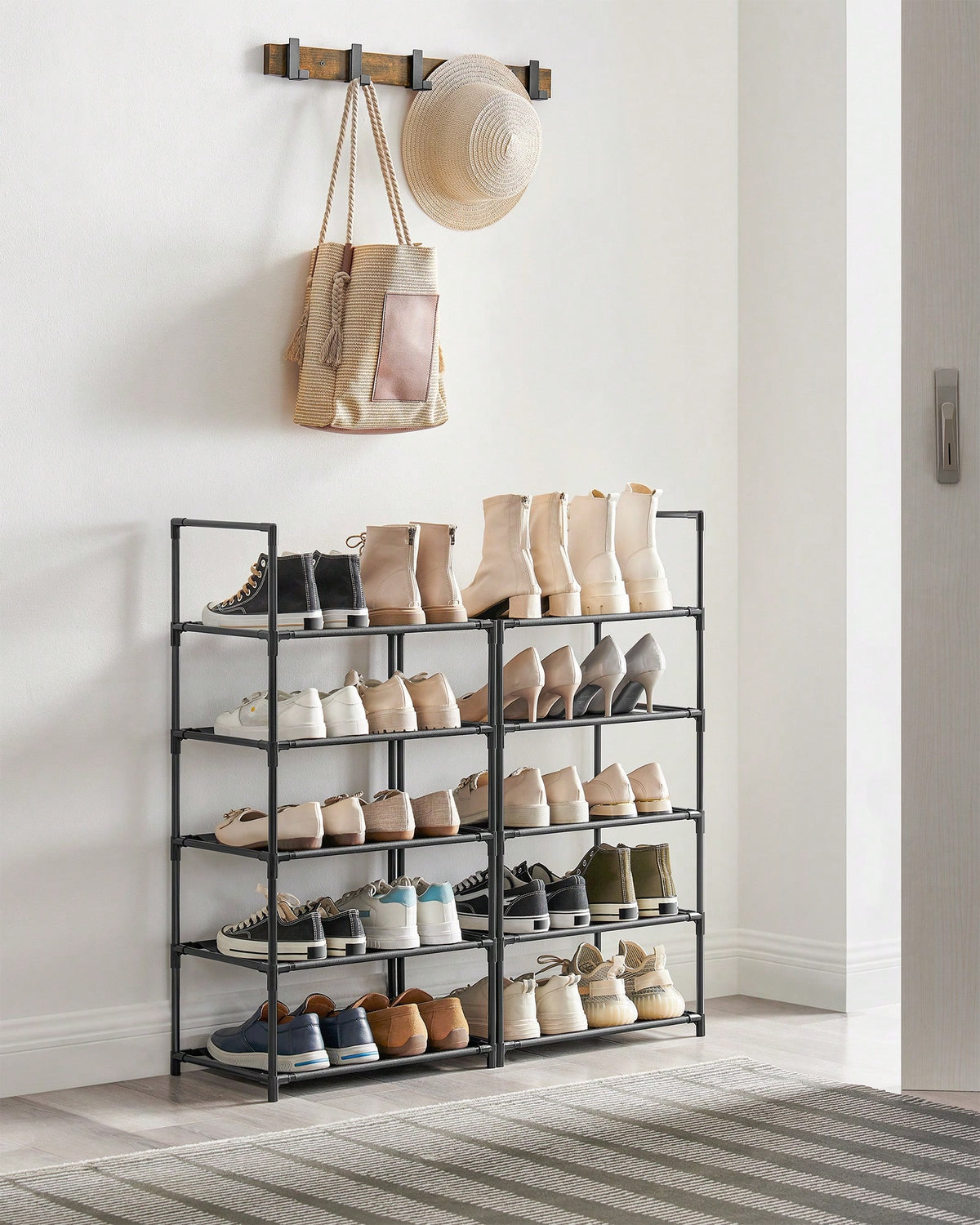 SONGMICS Shoe Rack, 10 Tier Shoe Shelf, Shoe Storage Organizer, Space-Saving, 11 X 17.7 X 68.1 Inches, Metal Frame, Non-Woven Fabric Shelves, For Entryway, Bedroom, Black