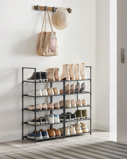 SONGMICS Shoe Rack, 10 Tier Shoe Shelf, Shoe Storage Organizer, Space-Saving, 11 X 17.7 X 68.1 Inches, Metal Frame, Non-Woven Fabric Shelves, For Entryway, Bedroom, Black