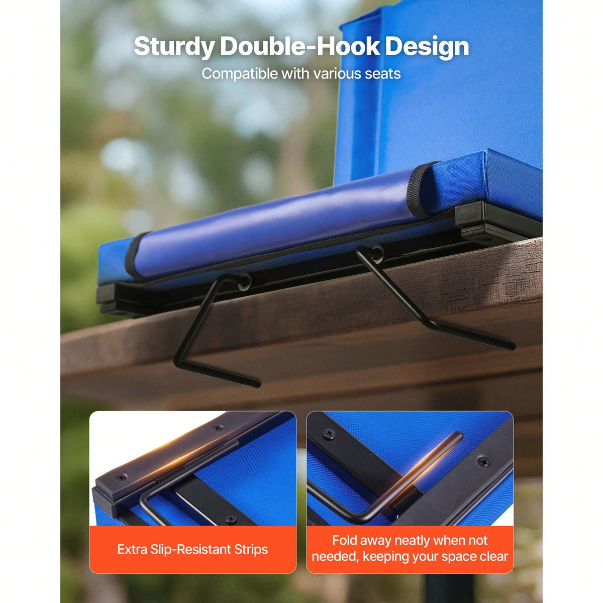 Stadium Seat, Folding Bleacher Chair With Back Support And Thick Cushion, Padded Stadium Seat For Bleacher Includes Shoulder Strap, Hooks, Cup Holder, And Side Pocket, Blue Bleachers Chair
