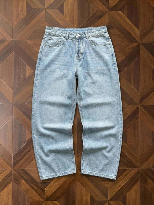 StoneGrade Men's Plus Size Casual Loose Washed Denim Jeans, Plain Long Washed Baby Blue Baggy Cargo Jeans Light Jeans, For Husband, Boyfriend Gifts College Going Out Street Hang Out Street